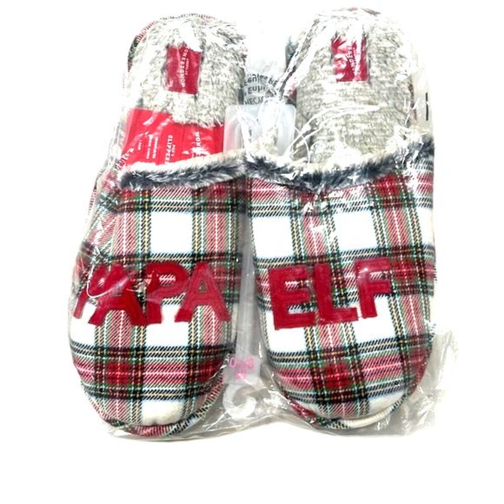 Wondershop “Papa Elf” Red Green Plaid Slippers NWT Men’s Size 9/10